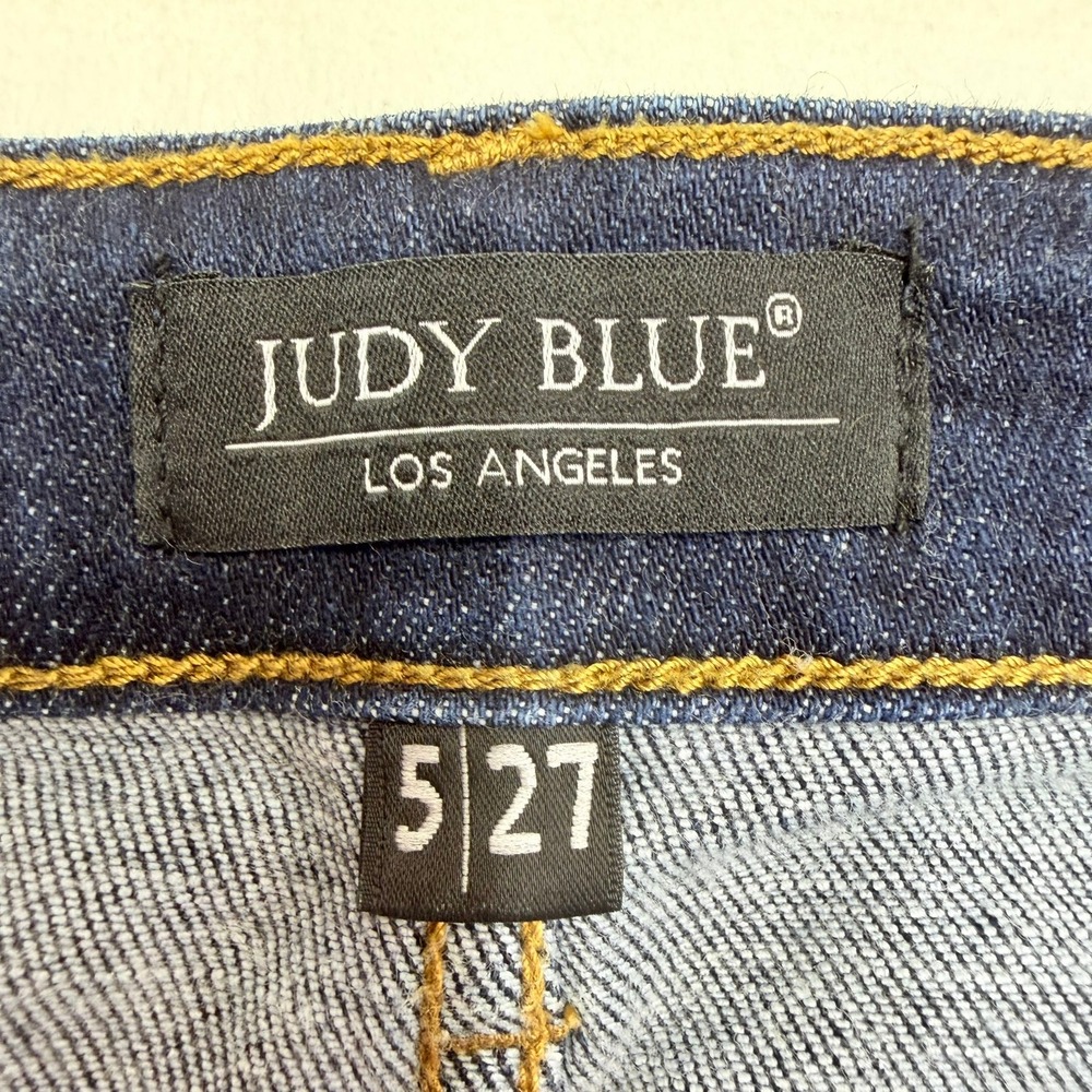 Judy Blue Wide Leg Jeans Women 5/27 Dark Wash Raw Hem High Rise Cotton Blend - Picture 3 of 10
